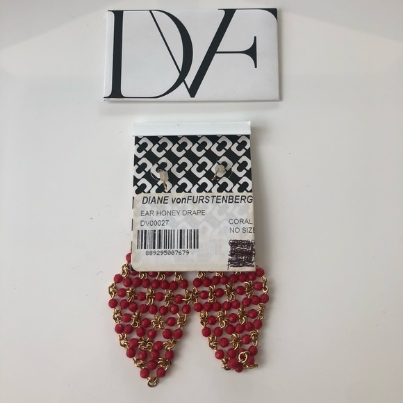 NWT DVF Honey Drape Gold and Red Bead Earrings - Picture 3 of 4